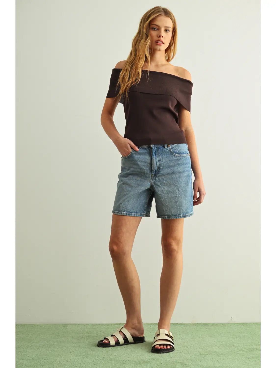 Knit Ribbed Off Shoulder Top