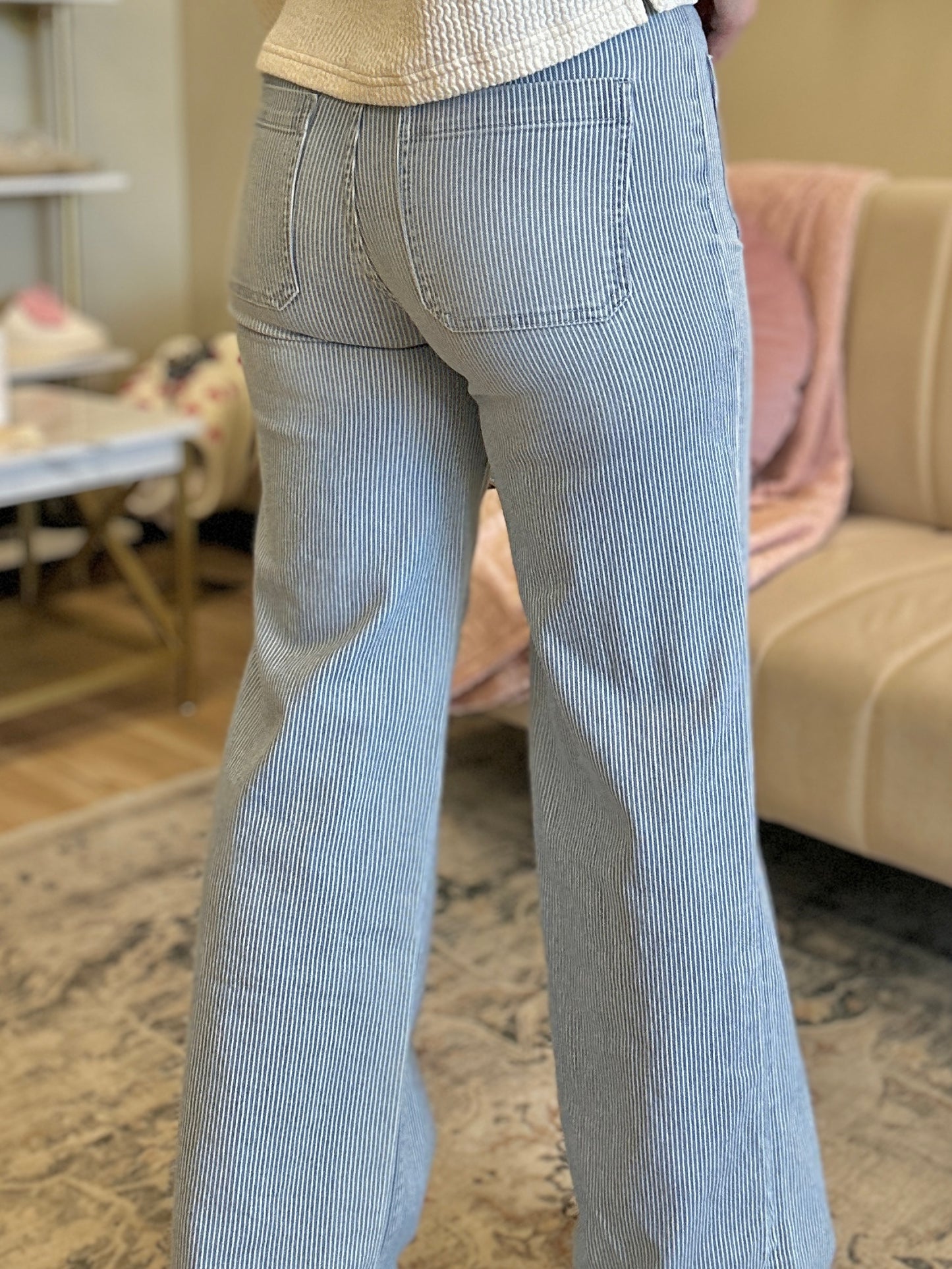 Olivia High Rise Patch Pocket Striped Wide Jeans