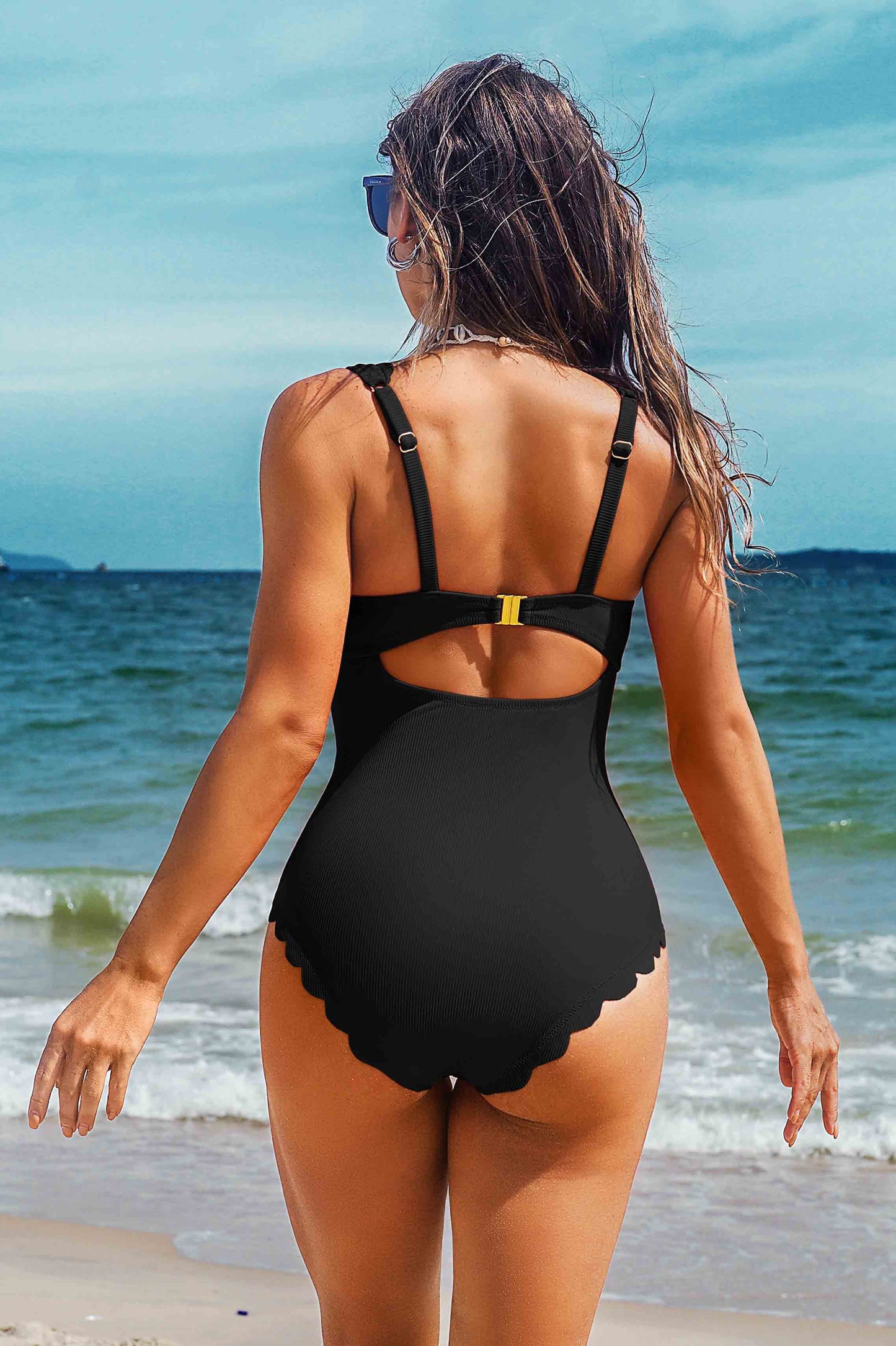 Black Scalloped One-Piece Swimwear