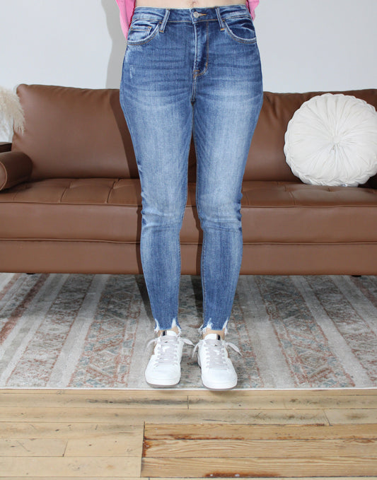 THE SAM HIGH RISE DISTRESSED HEM ANKLE SKINNY JEANS