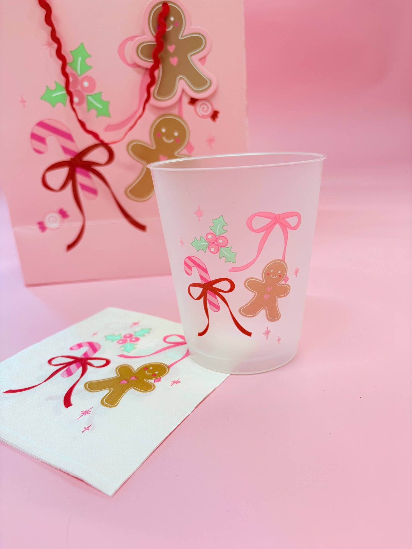 Gingerbread Bows Frosted 16oz Reusable Cups - Set of 6