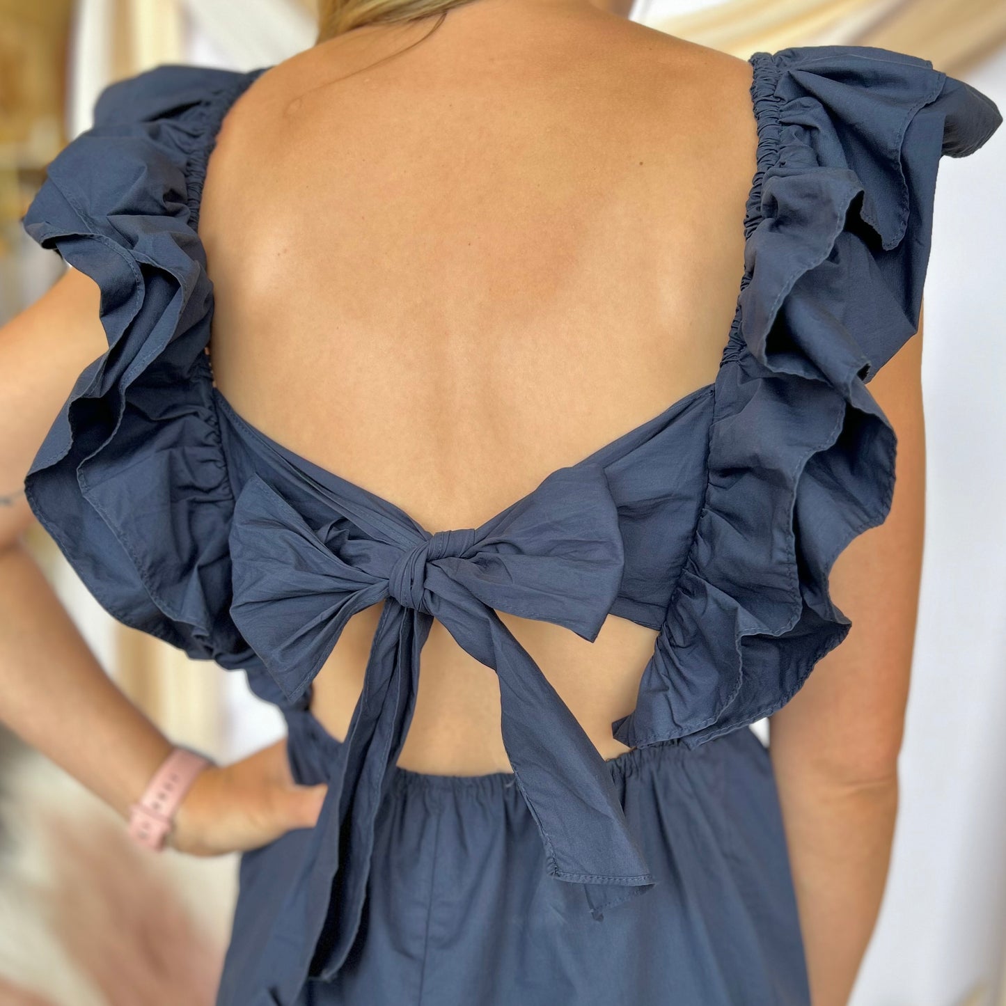 UP YOUR GAME NAVY RUFFLE ROMPER