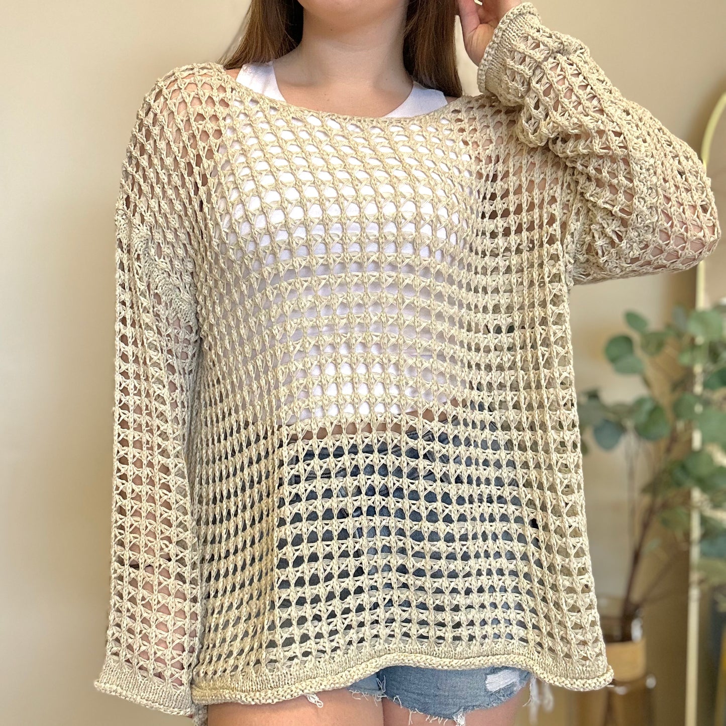 Cover Me in Sunshine Crochet mesh knit- NATURAL