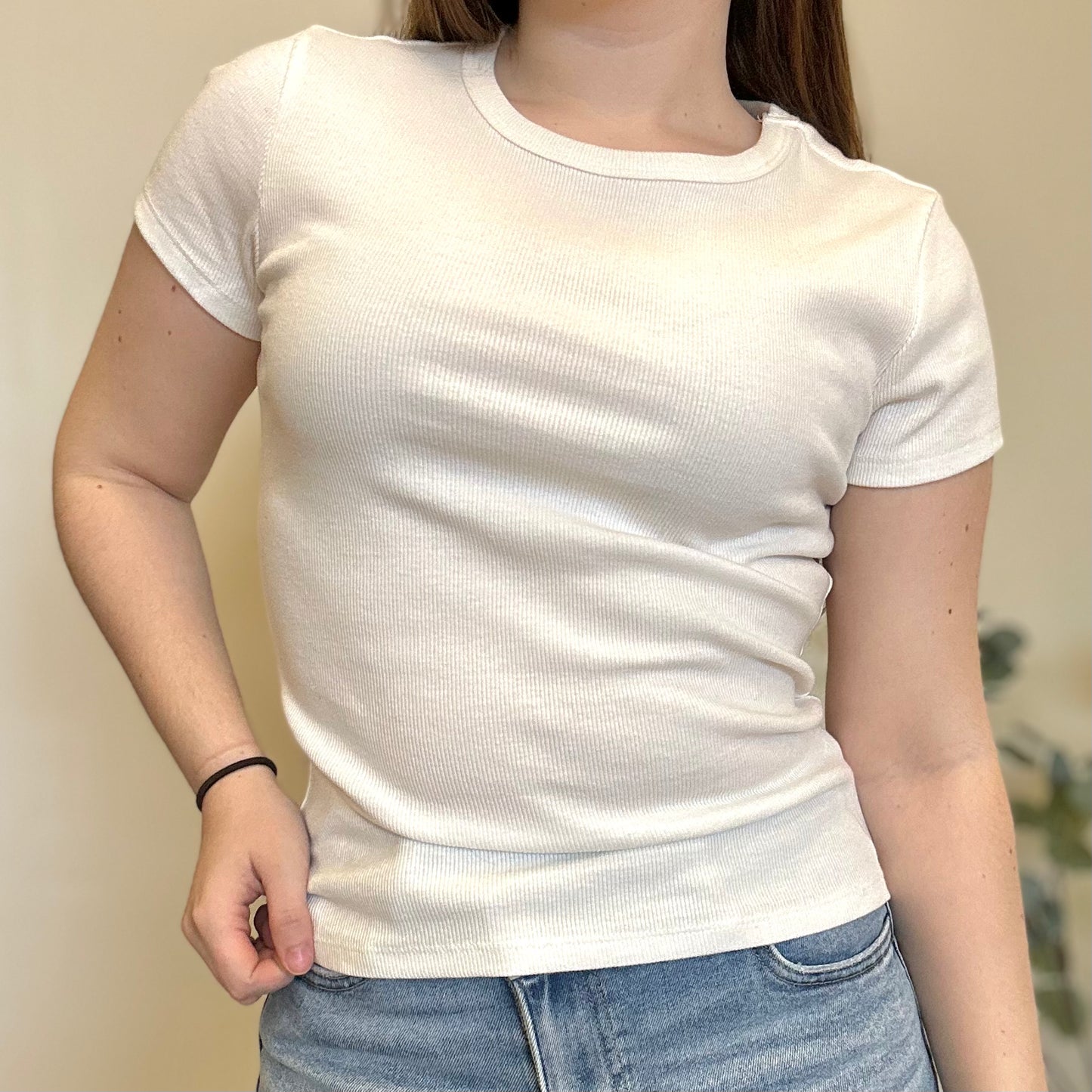 Ribbed Crew Neck Short Sleeve Top