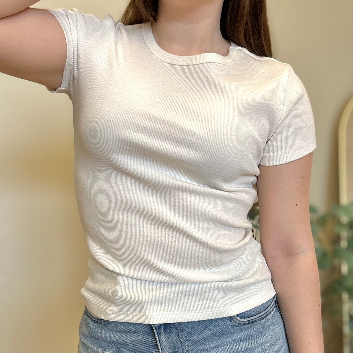 Ribbed Crew Neck Short Sleeve Top