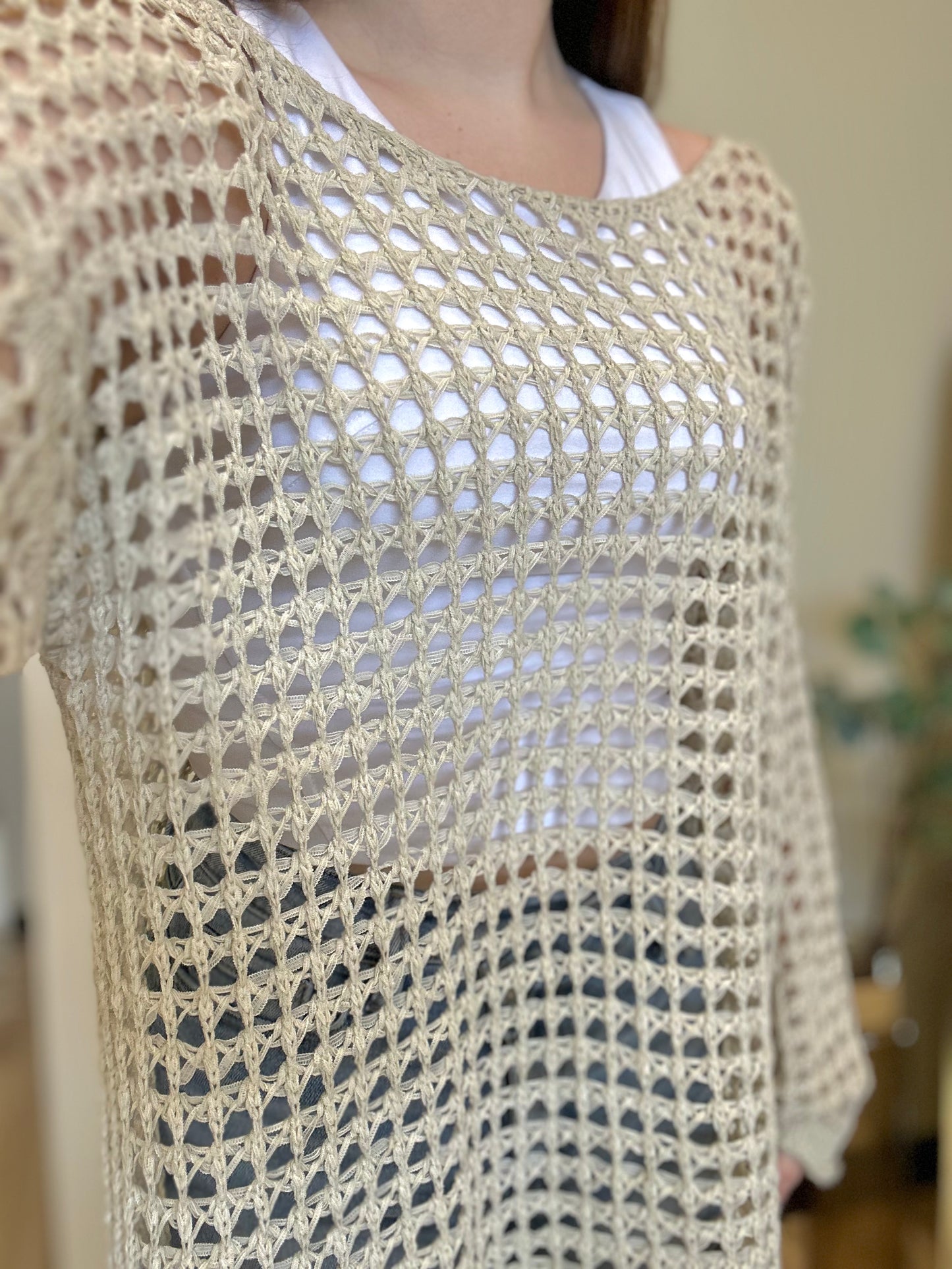 Cover Me in Sunshine Crochet mesh knit- NATURAL