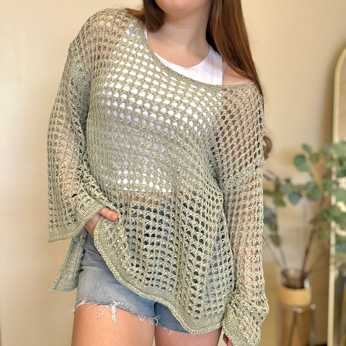 Cover Me in Sunshine Crochet mesh knit- SAGE