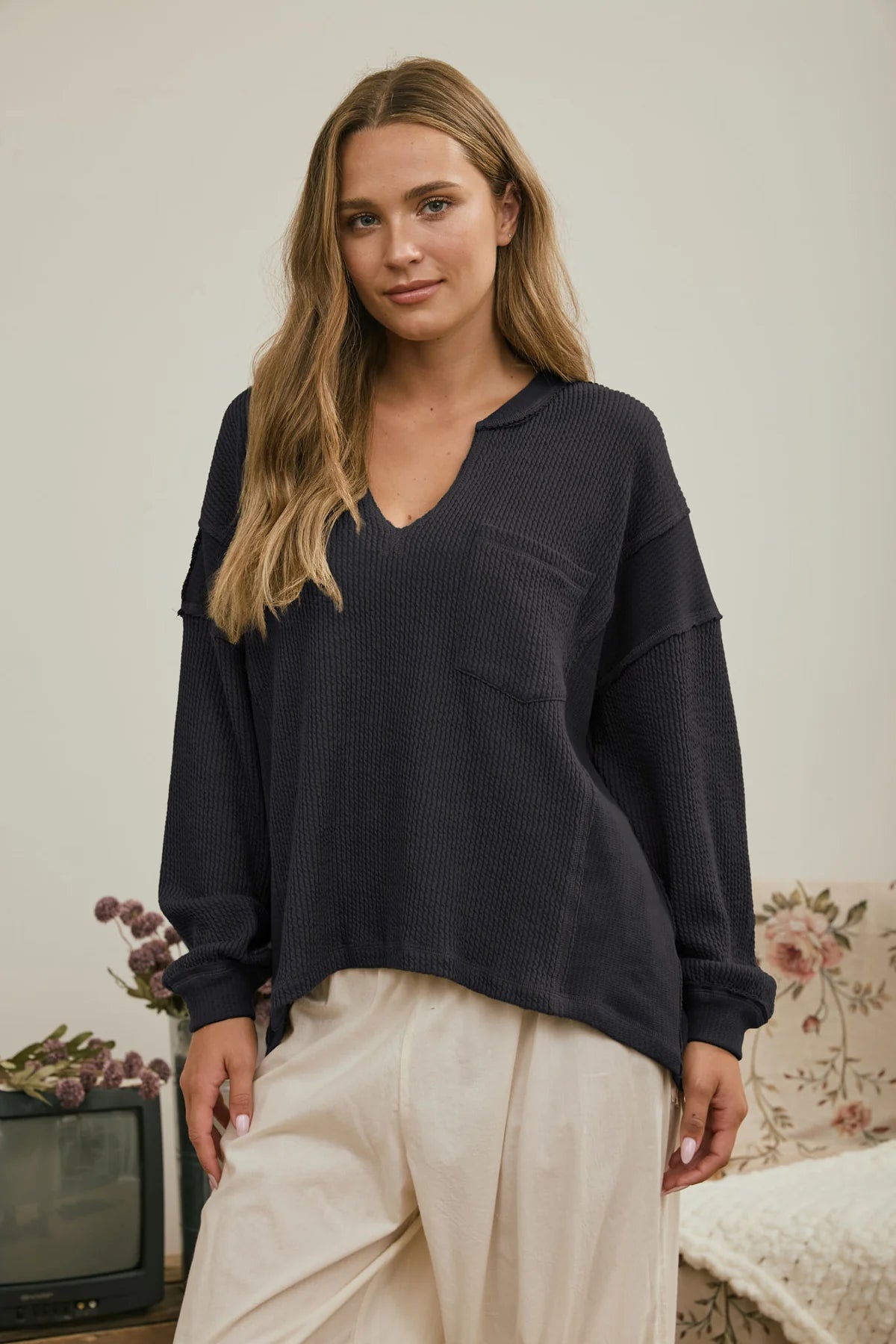 The Weekend Ready Top- Charcoal