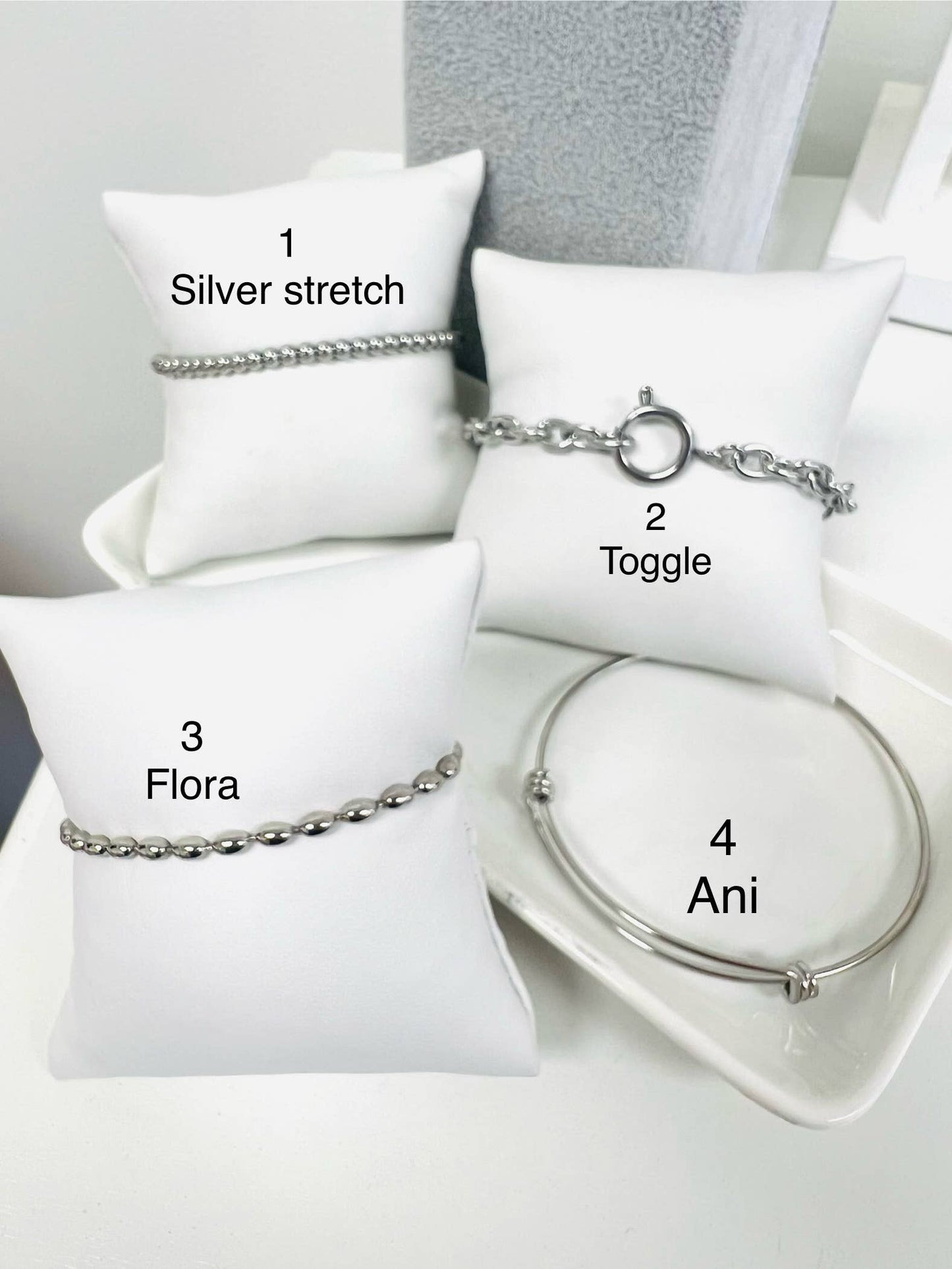 Silver Charm Bar Bracelets: 1. Silver stretch