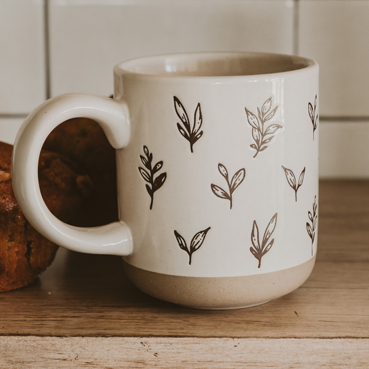 Brown Leaves Stoneware Coffee Mug