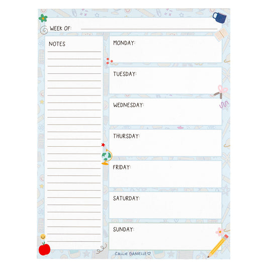 Classroom Icons Weekly Calendar Notepad