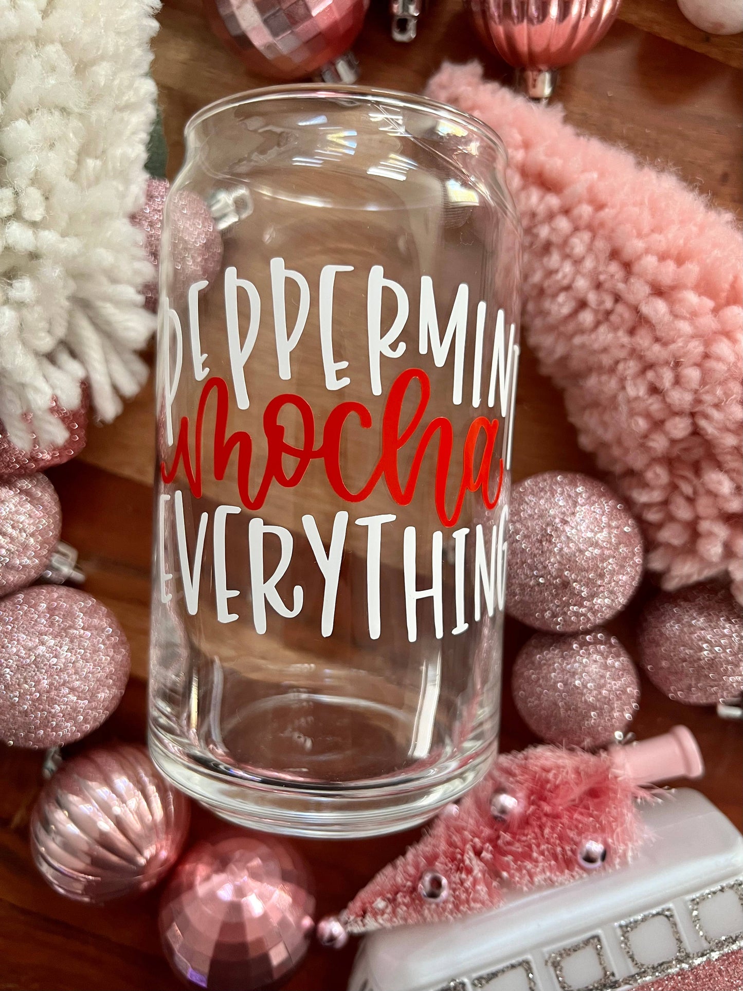 Peppermint Mocha Beer Can Glass, Holiday Tumbler, Christmas: 16 oz