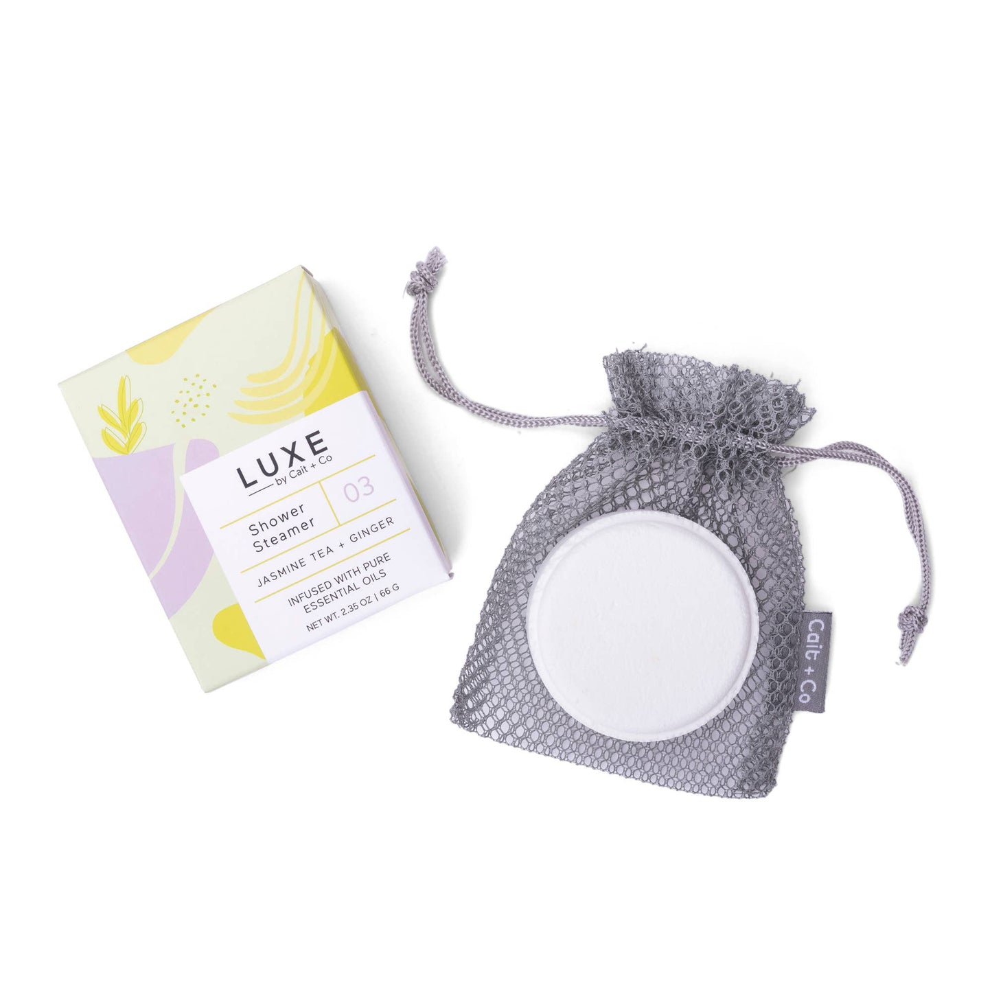Cait + Co - Luxe Jasmine Tea + Ginger Shower Steamer Fizzy Bomb