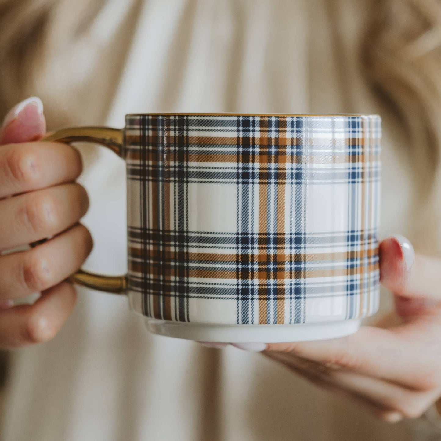 Orange Navy Plaid Coffee Mug