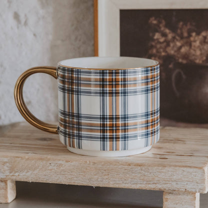 Orange Navy Plaid Coffee Mug