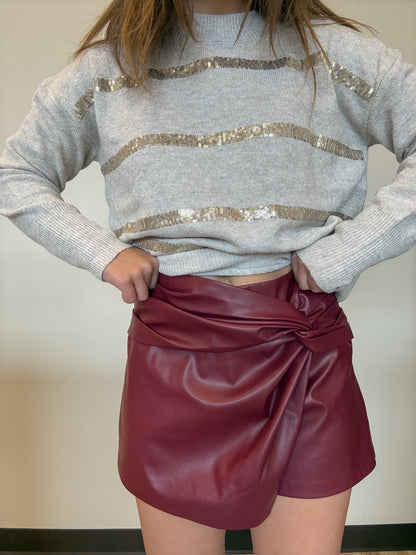 Festive Glam Faux Leather Skirt