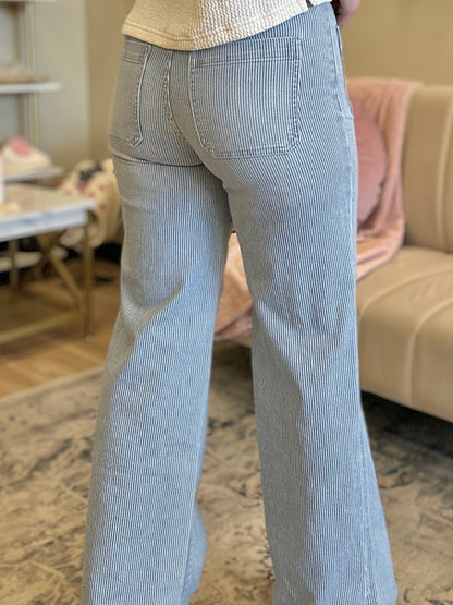 Olivia High Rise Patch Pocket Striped Wide Jeans