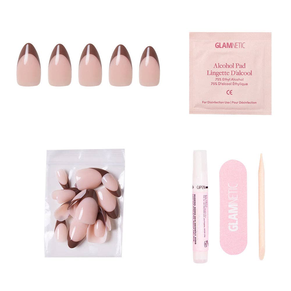Glamnetic - Chocolat Press-On Nails | Brown French Tip | Short Almond