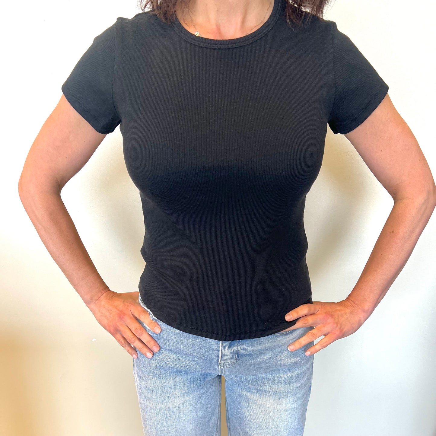 Ribbed Crew Neck Short Sleeve Top