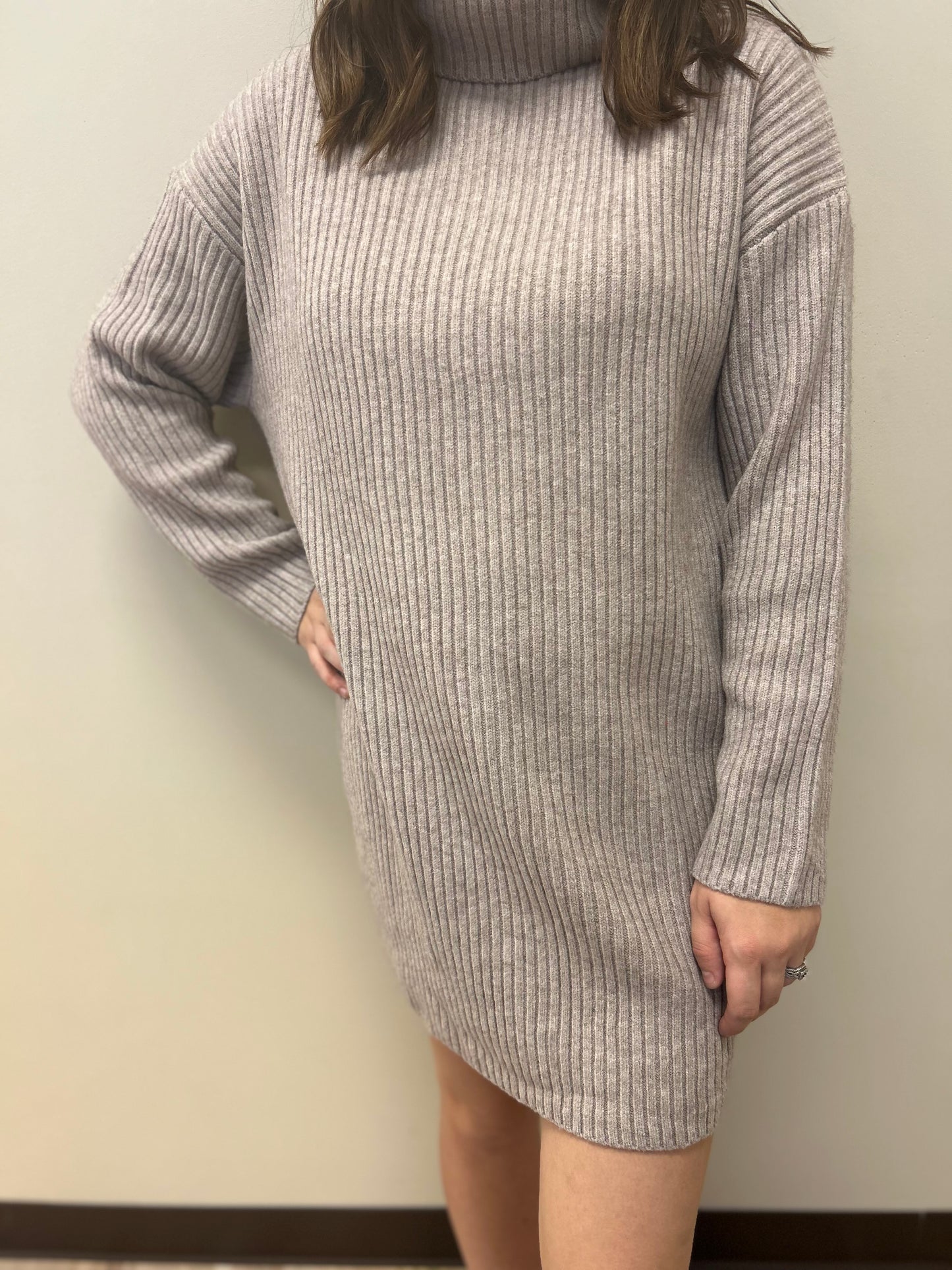 TURTLE NECK KNIT SWEATER DRESS