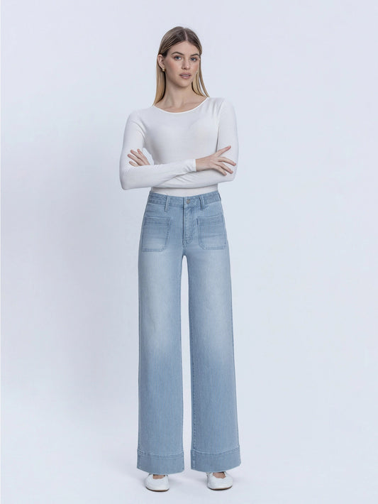 Olivia High Rise Patch Pocket Striped Wide Jeans