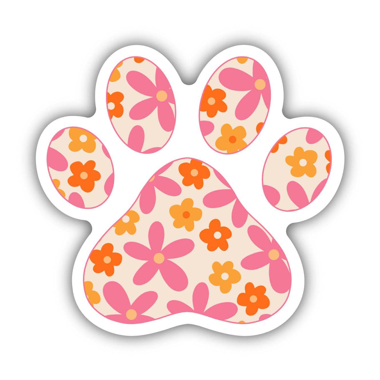 Big Moods - Pink and Orange Floral Paw Print Sticker