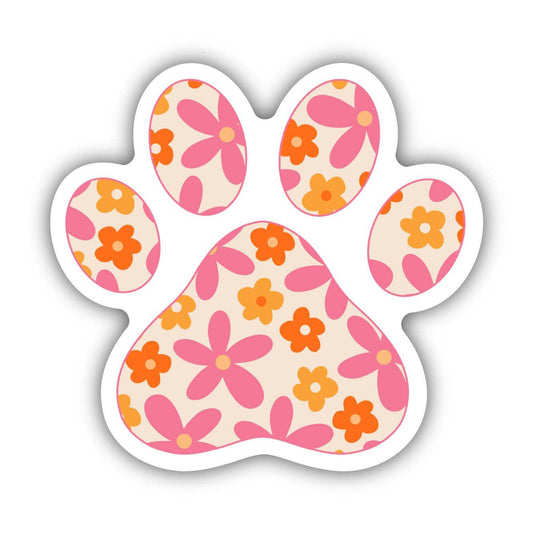 Big Moods - Pink and Orange Floral Paw Print Sticker
