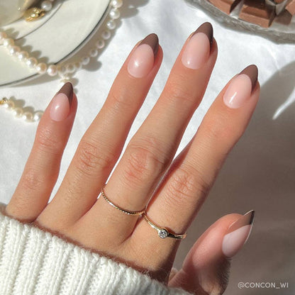 Glamnetic - Chocolat Press-On Nails | Brown French Tip | Short Almond