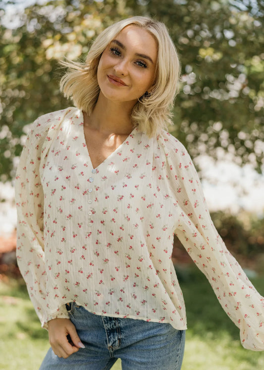 BOHO BUTTON BLOUSE IN PETAL POETRY