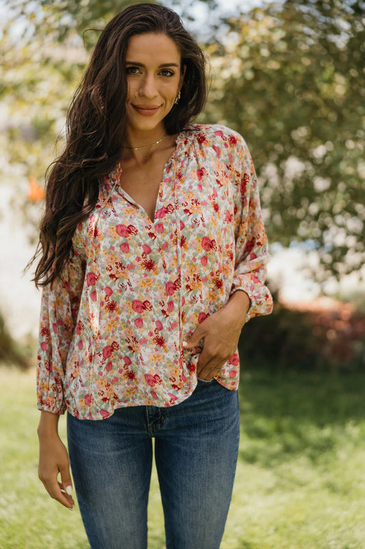 Sunday Bloom Tie-Neck Blouse