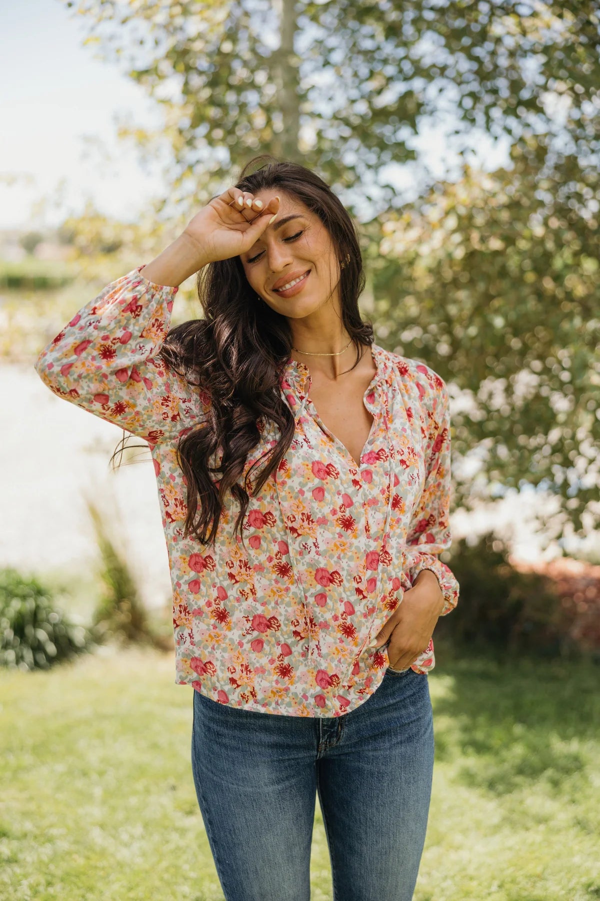 Sunday Bloom Tie-Neck Blouse