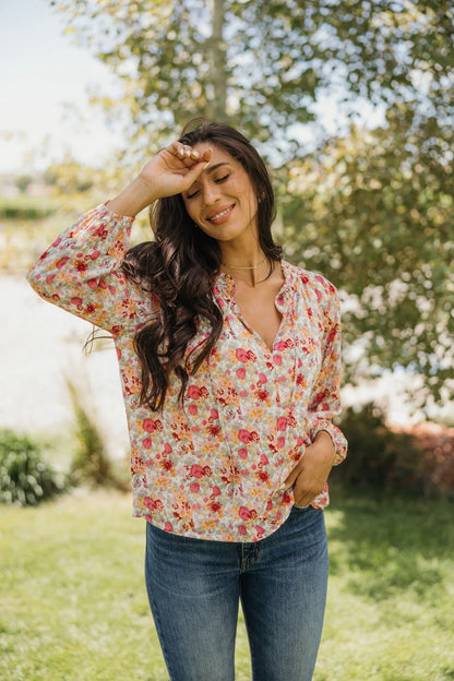 Sunday Bloom Tie-Neck Blouse