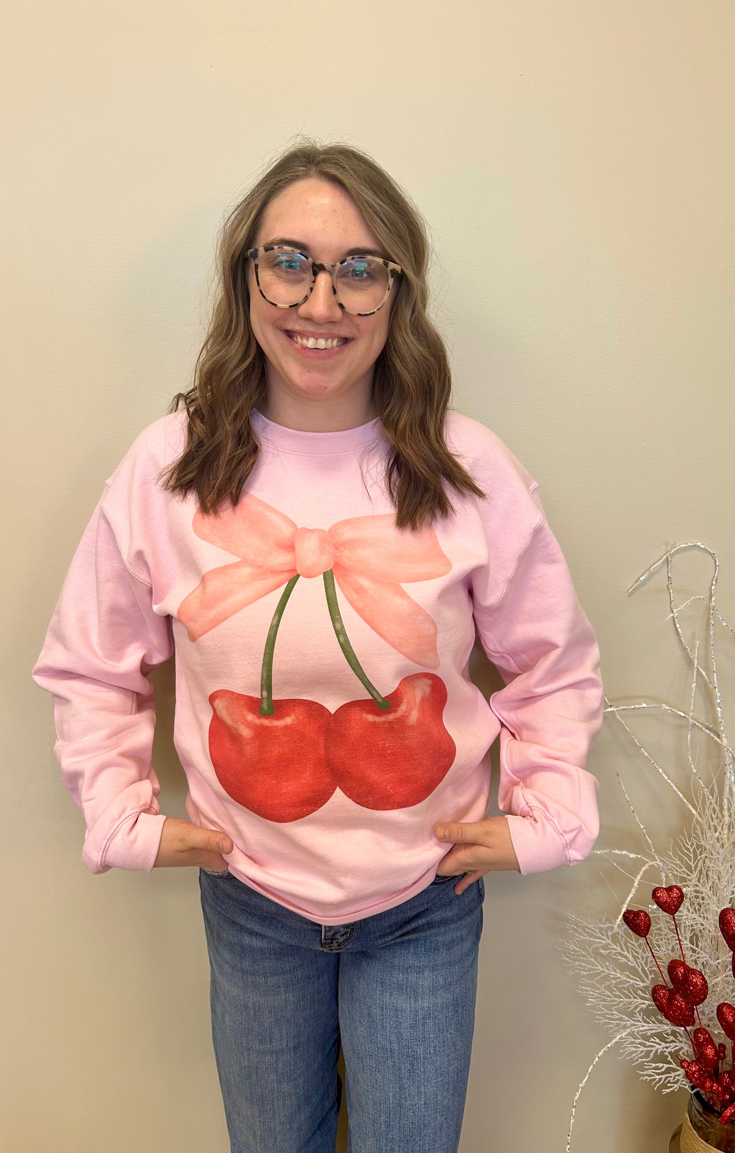 CHERRY RIBBON VALENTINES OVERSIZED SWEATSHIRTS