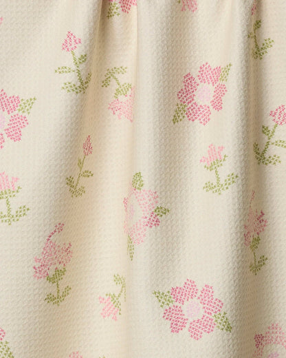 Geometry - Cross Stitch Floral Yellow Tea Towel