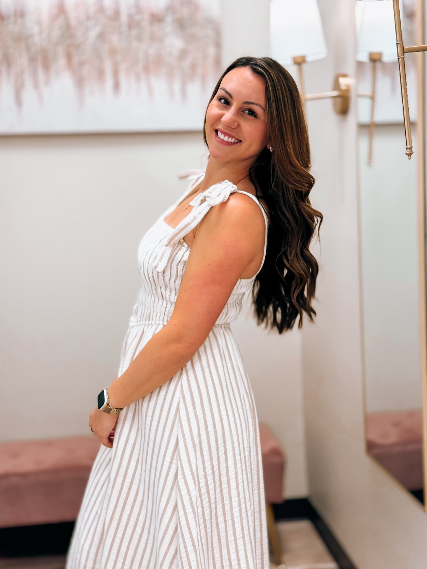 Effortless Grace Striped Midi Dress