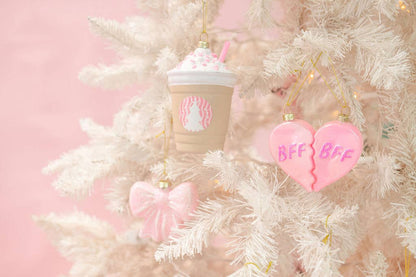 BFF Heart Christmas Glass Ornament with Glitter  2 piece Set