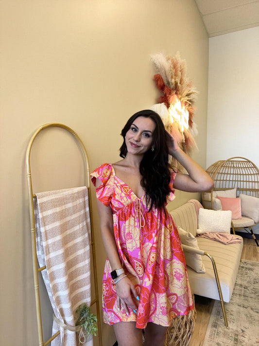 PARADISE PALMS WOVEN MINI DRESS