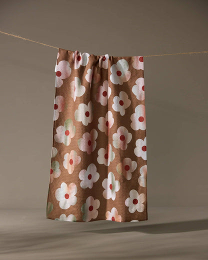 Geometry - Brushed Bouquet Brown Tea Towel