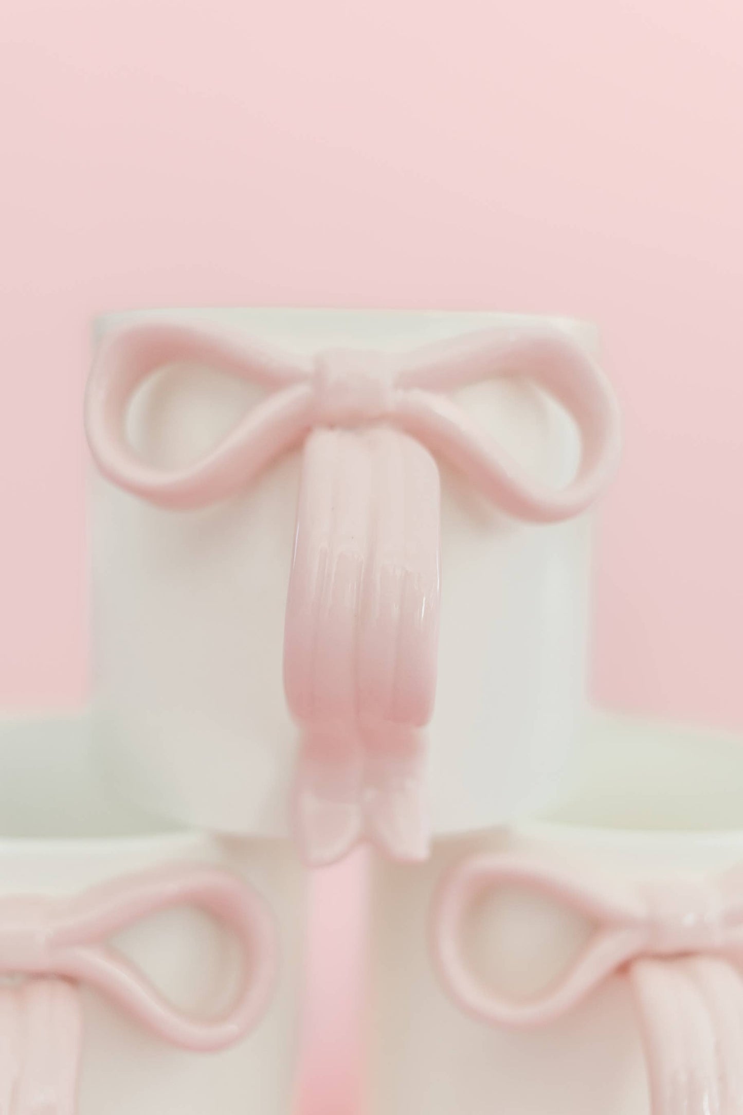Blush Pink Bow Ceramic Coffee Tea Mug with Ribbon Handle