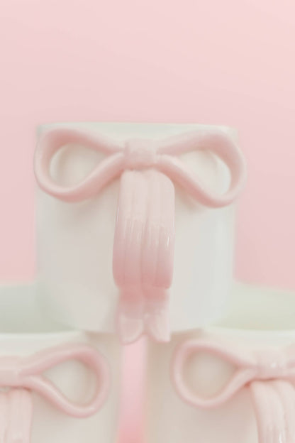 Blush Pink Bow Ceramic Coffee Tea Mug with Ribbon Handle