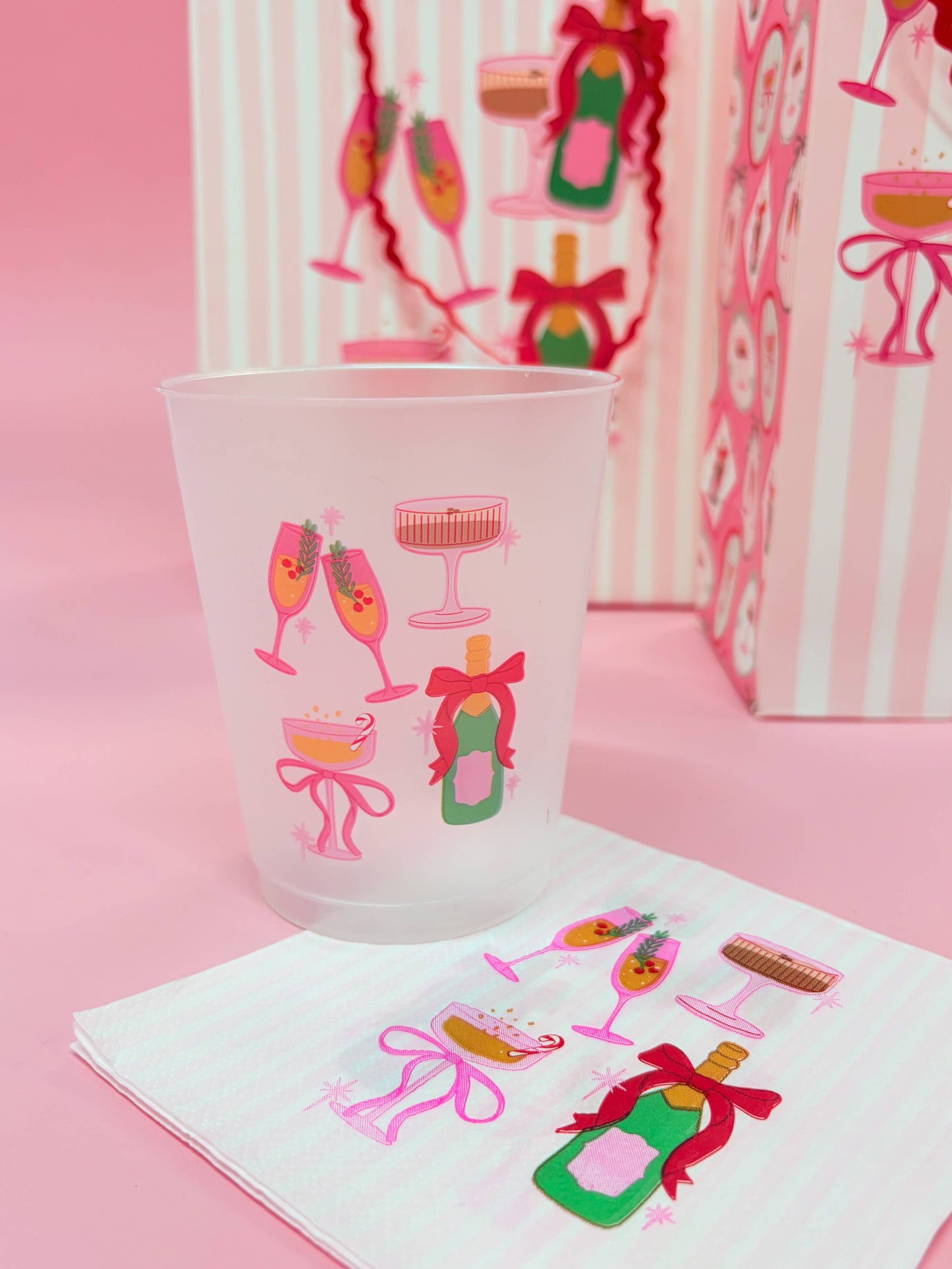 Pop Fizz Clink Christmas Frosted 16oz Reusable Cups - Set 6