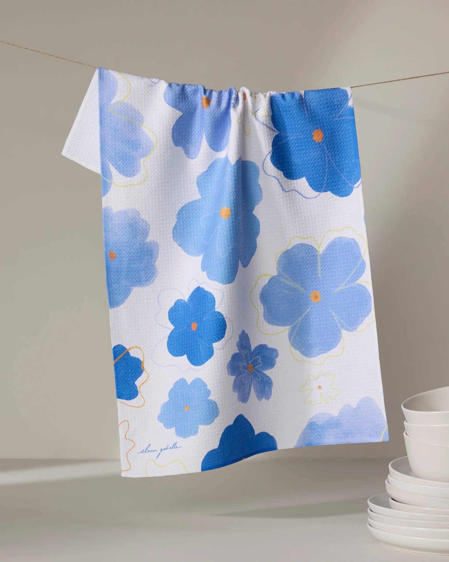 Geometry - Blue Blossoms Tea Towel