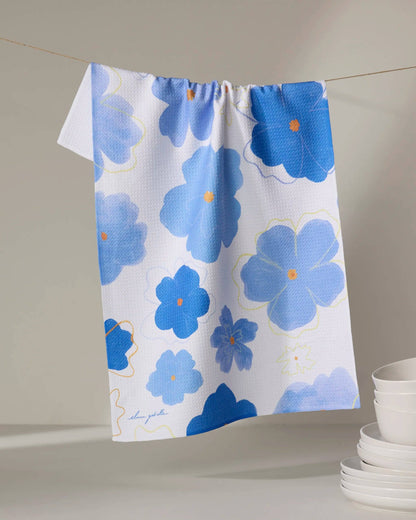 Geometry - Blue Blossoms Tea Towel