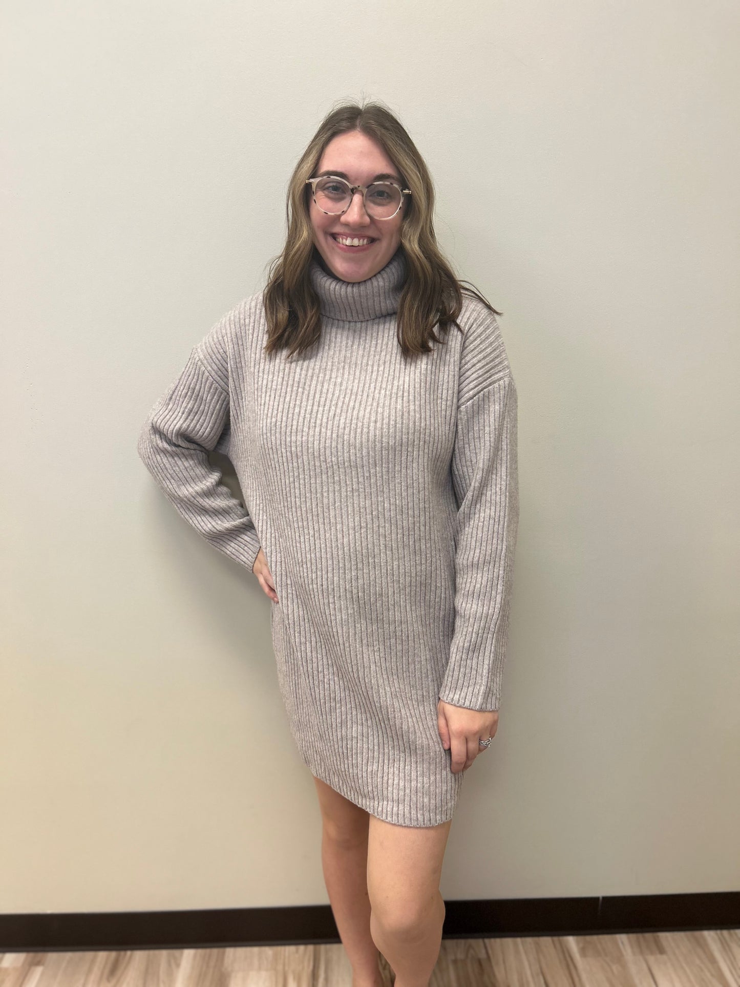 TURTLE NECK KNIT SWEATER DRESS