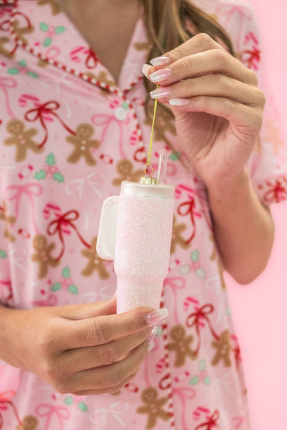Pink Glittered Trendy Tumbler - Pink Cup