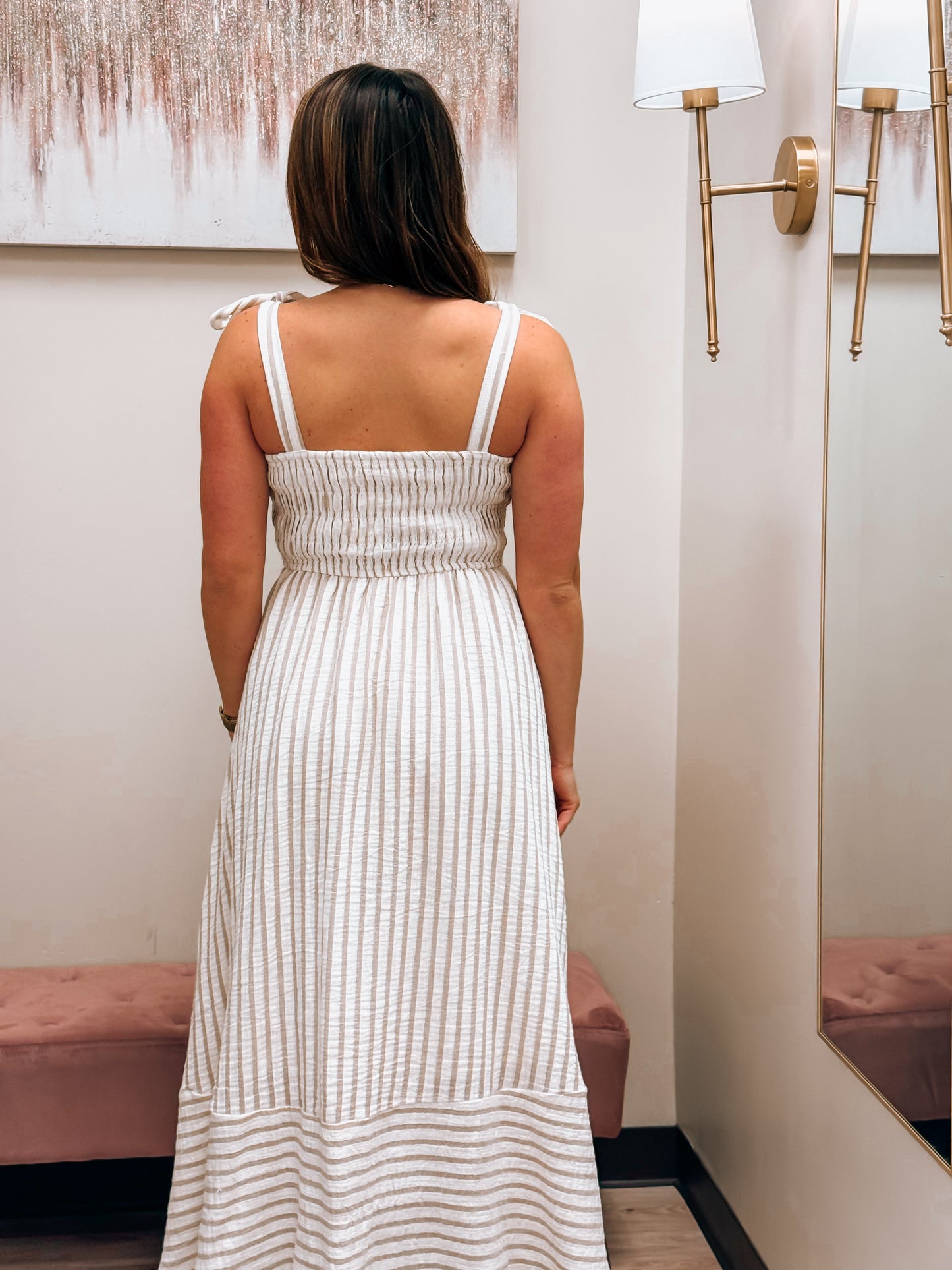 Effortless Grace Striped Midi Dress