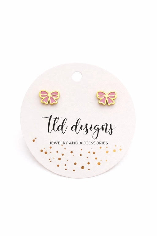 Pink Bow Twist-Back Stud Earrings