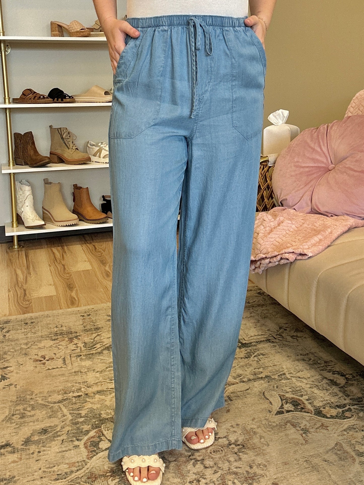 Chambray Wide Leg Pants
