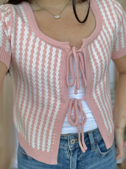 Sarah Tie Stripe Cardigan Top