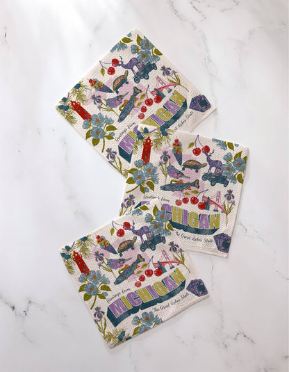Greetings From Michigan Dishcloth Set- -Geometry